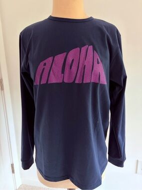 Salvage Public Navy Long Sleeve Tee with Purple "ALOHA" Graphic- Small